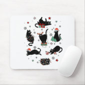 クリスマスの黒猫 マウスパッド (マウス)