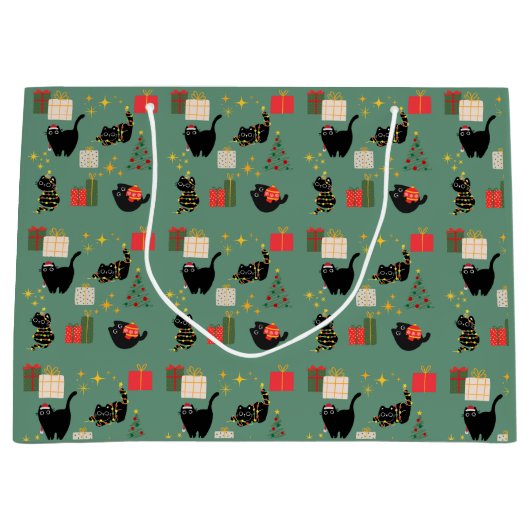 クリスマスの黒猫 ラージペーパーバッグ (正面)