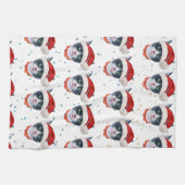 クリスマスの黒白猫の水彩画 キッチンタオル (横)