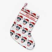 クリスマスの黒白猫の水彩画 スモールクリスマスストッキング (正面 (吊り時))
