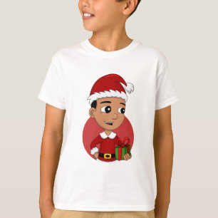 クリスマスの黒髪の男の子の漫画Tシャツ Tシャツ