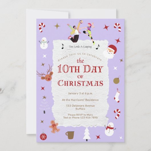 クリスマスの10日目 かわいい1月 Xmasパーティー 招待状 (正面)