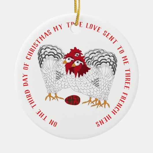 クリスマスの12の日3ヘンフランスの セラミックオーナメント (正面)