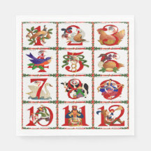 クリスマスの12日間のキルトプリントペーパーナプキン
