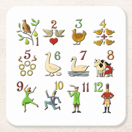 クリスマスの12日 スクエアペーパーコースター (正面)