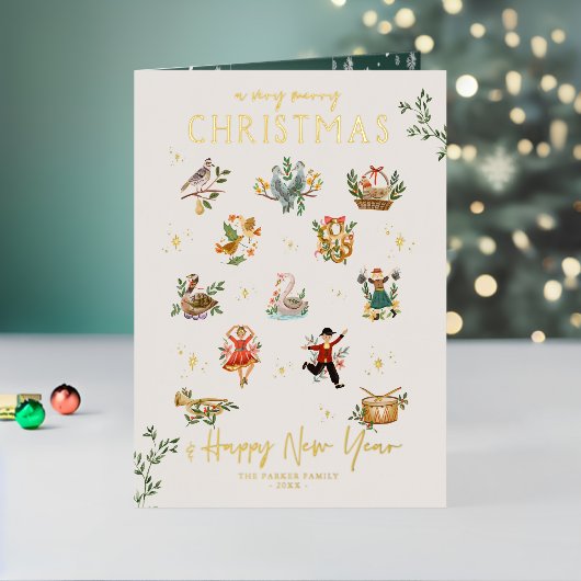 クリスマスの12日 |図解入りの、写真付きの休日 箔シーズンカード (クリスマスインサイチュ2)