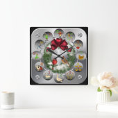 クリスマスの12日～深紅色リース～ スクエア壁時計 (ホーム)