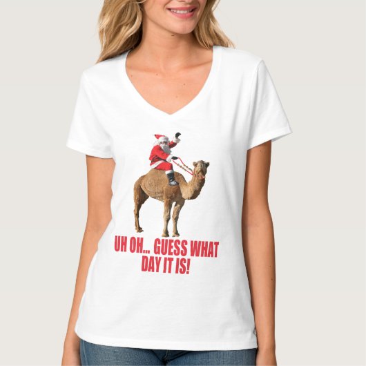 クリスマスの2013年のこぶ日のラクダおよびサンタのTシャツ Tシャツ (正面)