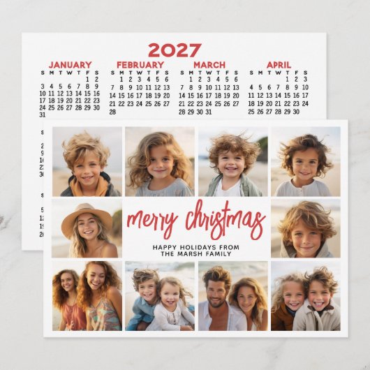 クリスマスの2027年カレンダー付き10枚フォトコラージュ シーズンカード (正面/裏面)