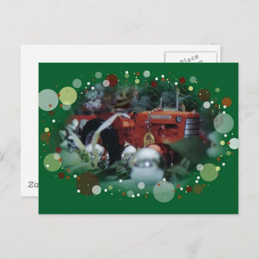 クリスマスの3台のおもちゃのトラクター シーズンポストカード (正面/裏面)