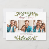 クリスマスの3枚の写真のカップルと緑 シーズンカード (正面)