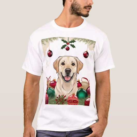 クリスマスの3D犬 Tシャツ (正面)