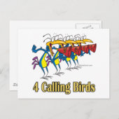 クリスマスの4日目の4羽の鳴き鳥 シーズンポストカード (正面/裏面)