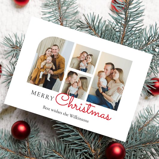 クリスマスの4枚の写真のコラージュ 現代のミニマル シーズンカード