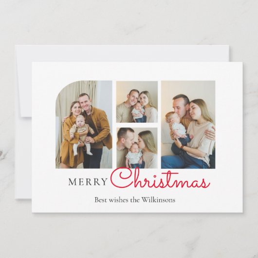 クリスマスの4枚の写真のコラージュ 現代的でミニマル シーズンカード (正面)