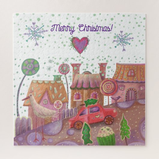 クリスマスの かわいい 車 ジグソーパズル (縦)