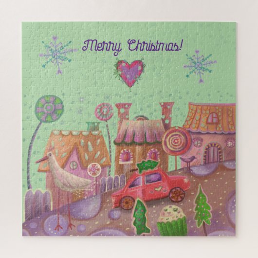 クリスマスの かわいい 車 ジグソーパズル (縦)