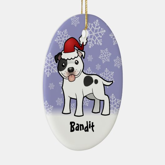 クリスマスの（犬）スタッフォードのブルテリア(名前を加えて下さい) セラミックオーナメント (右)