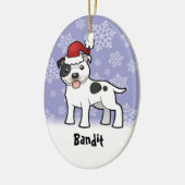 クリスマスの（犬）スタッフォードのブルテリア(名前を加えて下さい) セラミックオーナメント (左)