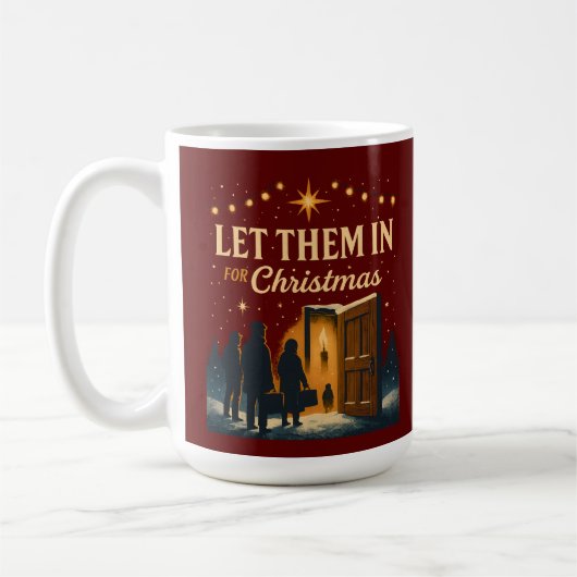 クリスマスの「迎え入れよう」デザイン コーヒーマグカップ (左)