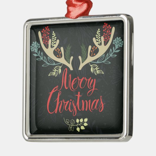 クリスマスの(雄ジカの)枝角のメリークリスマス メタルオーナメント (左)