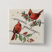 クリスマスの（鳥）ショウジョウコウカンチョウの仲の良い恋人同士 缶バッジ (正面)