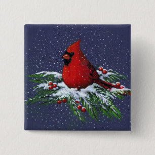 クリスマスの（鳥）ショウジョウコウカンチョウ: 鳥: 芸術: 雪 缶バッジ