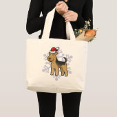 クリスマスのAiredaleテリア/ウェルシュテリア ラージトートバッグ (正面(商品))