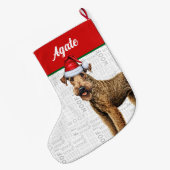 クリスマスのAiredale Terrier名の背景 ラージクリスマスストッキング (裏面 (吊り時))
