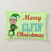クリスマスのBahのおもしろいでメリーな小妖精の詐欺 アクセントクッション (裏面)