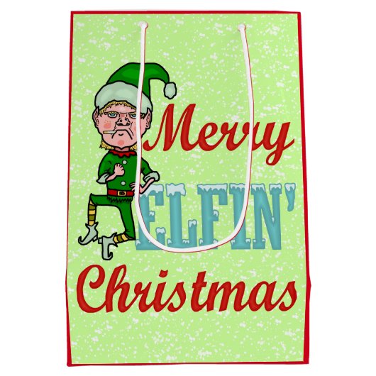 クリスマスのBahのおもしろいでメリーな小妖精の詐欺 ミディアムペーパーバッグ (裏面)