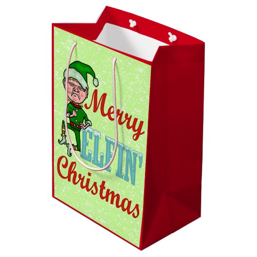 クリスマスのBahのおもしろいでメリーな小妖精の詐欺 ミディアムペーパーバッグ (裏面アングル)