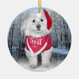 クリスマスのBichon Frise犬 セラミックオーナメント