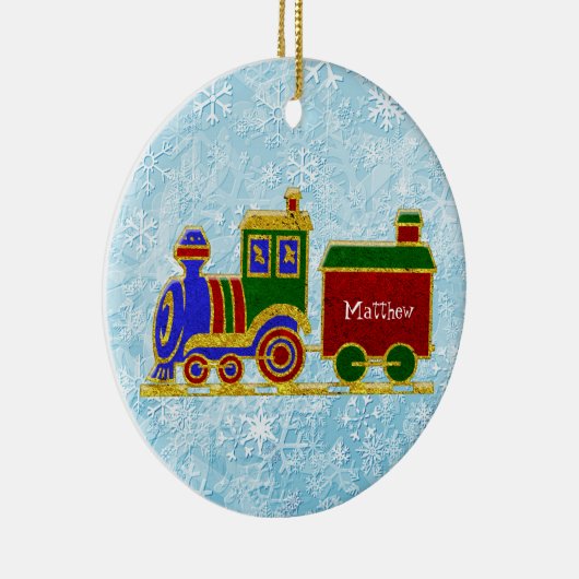 クリスマスのChoo Chooの列車は個人化なります セラミックオーナメント (右)