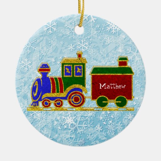 クリスマスのChoo Chooの列車は個人化なります セラミックオーナメント (正面)