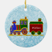 クリスマスのChoo Chooの列車は個人化なります セラミックオーナメント (裏面)