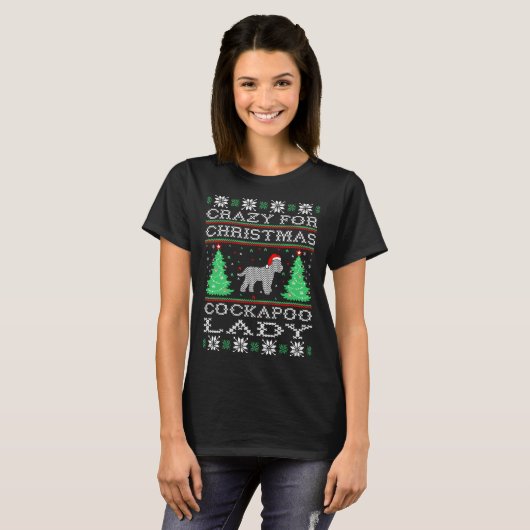 クリスマスのCockapooの女性のためにUgly Sweater熱狂する Tシャツ (正面フル)