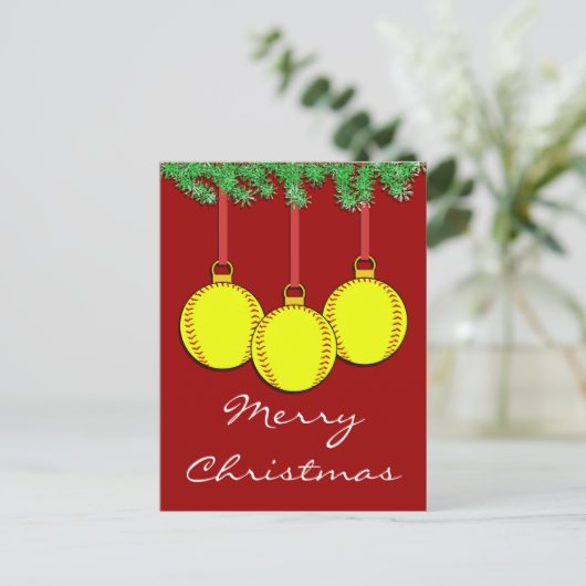 クリスマスのFastpitchのソフトボールの郵便はがき シーズンポストカード (スタンド正面)