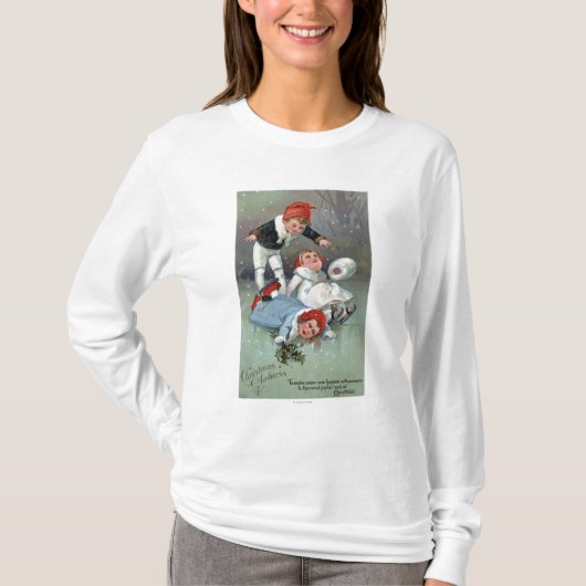 クリスマスのGladnessIceのスケートで滑るの子供の崩壊 Tシャツ (正面)