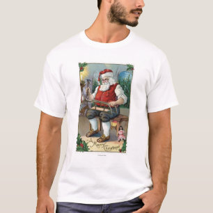 クリスマスのGreetingSantaの建物のそり Tシャツ