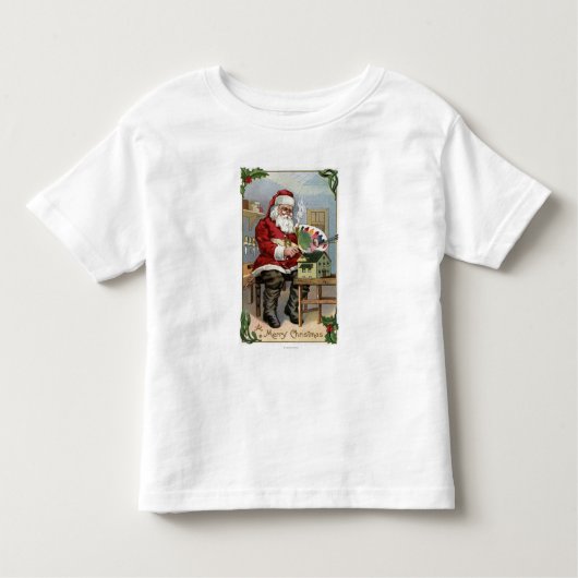 クリスマスのGreetingSantaの絵画 トドラーTシャツ (正面)