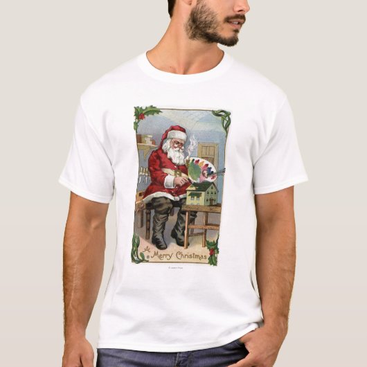 クリスマスのGreetingSantaの絵画 Tシャツ (正面)