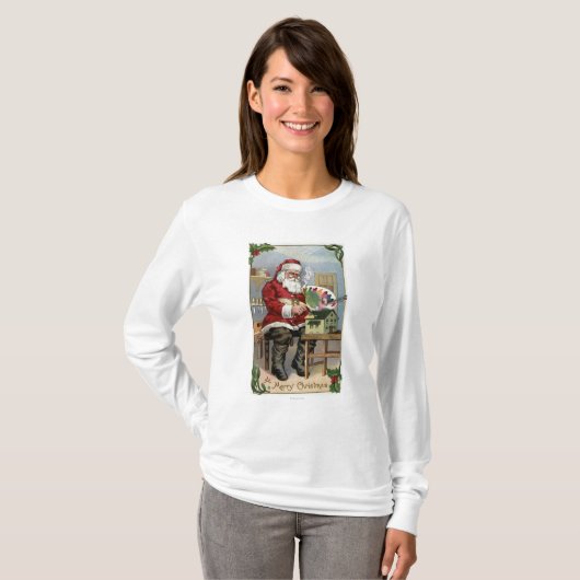 クリスマスのGreetingSantaの絵画 Tシャツ (正面フル)
