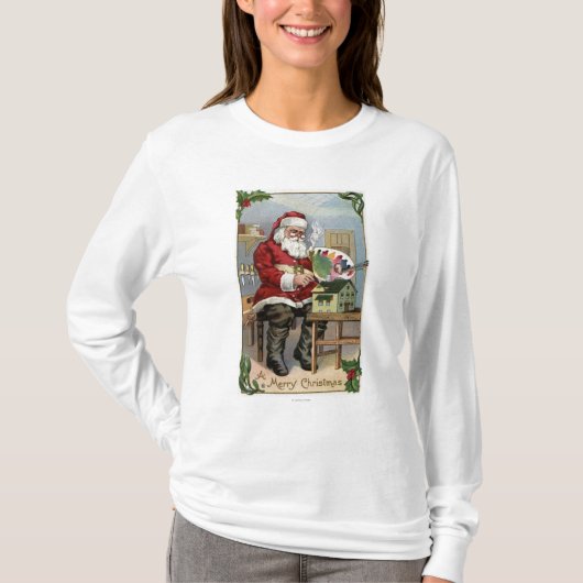 クリスマスのGreetingSantaの絵画 Tシャツ (正面)