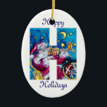 クリスマスのH字インスパイア書 セラミックオーナメント<br><div class="desc">Hアルファベット文字モノグラムデザイン.お洒落ミュージカルと水の色と赤芸術的，青鮮やか，黄色，白の色とブルガンルミ(c).サンタクロース遊は、雪の冬の夜に青い空、月と黄色の星の下で雪の中でバイオリンは、表現の高いフクロウおもしろい、猫とカラフルプレゼントの満杯の彼のクリスマスサック</div>