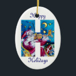 クリスマスのH字インスパイア書 セラミックオーナメント<br><div class="desc">Hアルファベット文字モノグラムデザイン.お洒落ミュージカルと水の色と赤芸術的，青鮮やか，黄色，白の色とブルガンルミ(c).サンタクロース遊は、雪の冬の夜に青い空、月と黄色の星の下で雪の中でバイオリンは、表現の高いフクロウおもしろい、猫とカラフルプレゼントの満杯の彼のクリスマスサック</div>