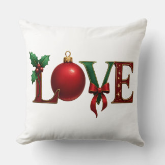 クリスマスのLOVEタイポグラフィ 赤いオーナメントの枕 クッション