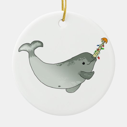 クリスマスのNarwhalのオーナメント(円形) セラミックオーナメント (正面)