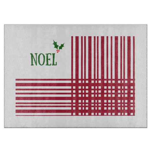 クリスマスのNoelのヒイラギの格子縞のストライプのレトロ カッティングボード (正面)