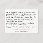 クリスマスのNovenaの祈りの言葉の神聖なカード 名刺 (裏面)